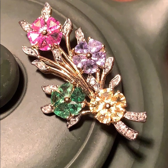 14KT Gold Emerald/Yell sapphire/Ruby/Diamond - Picture 1 of 10
